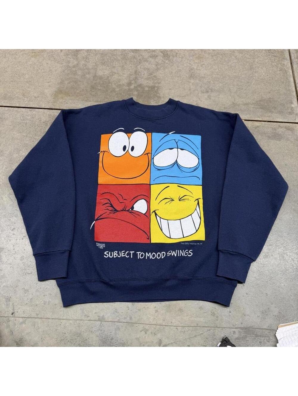 vintage subject to mood swings navy made in usa cute cartoon crewneck
